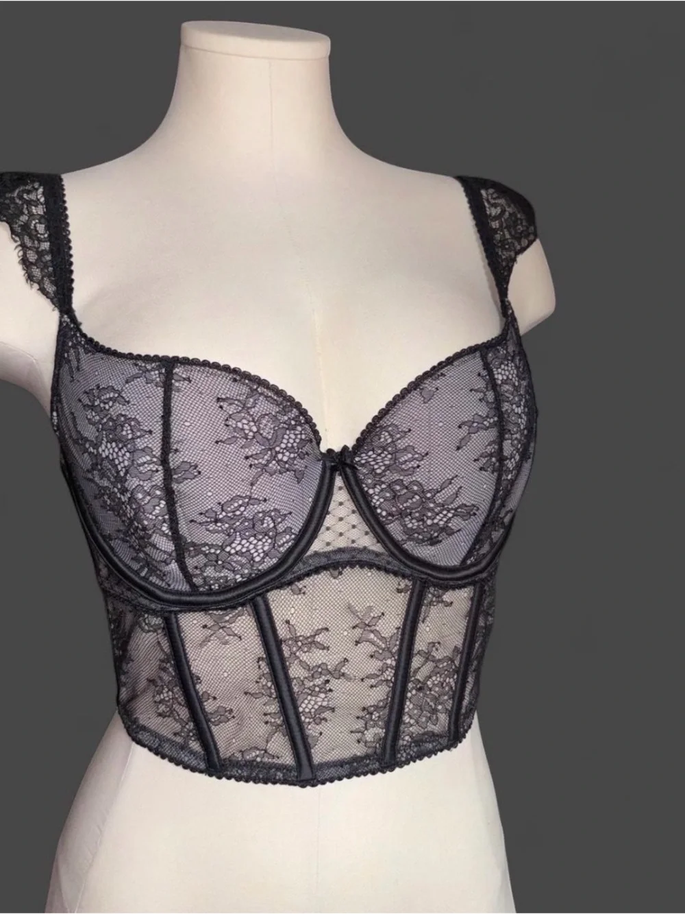 Victoria's Secret Black Lace Longline Bustier Bralette